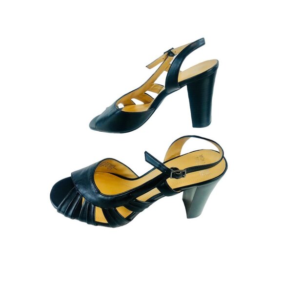 Mootsies Tootsies Strappy  Leather D,orsay Chunky Heels Black 1 EUC - Picture 2 of 9